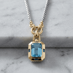Two Tone Emerald Cut Aquamarine Sapphire Pendant Necklace For Women