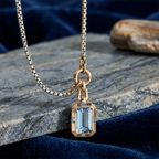 Two Tone Emerald Cut Aquamarine Sapphire Pendant Necklace For Women