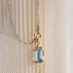 Two Tone Emerald Cut Aquamarine Sapphire Pendant Necklace For Women Belovegrace