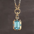 Two Tone Emerald Cut Aquamarine Sapphire Pendant Necklace For Women Belovegrace
