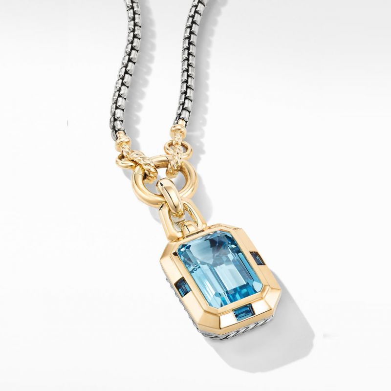 Two Tone Emerald Cut Aquamarine Sapphire Pendant Necklace For Women Belovegrace