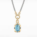 Two Tone Emerald Cut Aquamarine Sapphire Pendant Necklace For Women Belovegrace