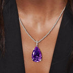 Pear Cut Amethyst Sapphire Pendant Necklace For Women Belovegrace