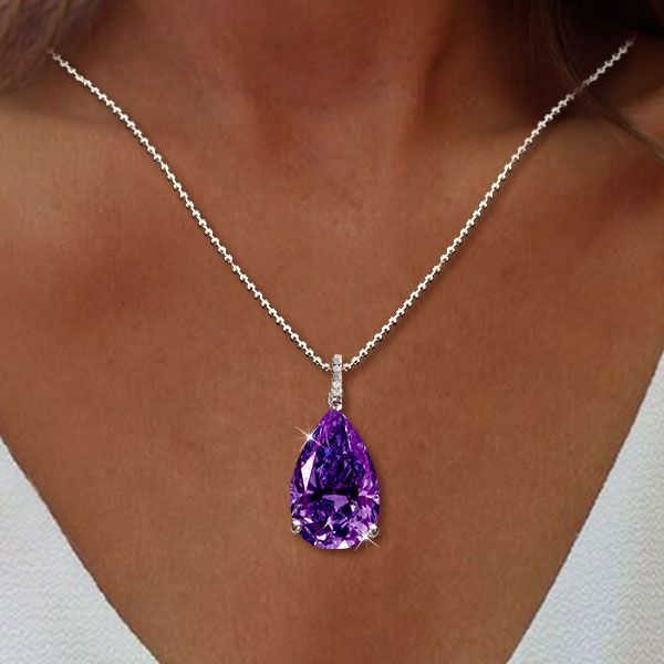 Pear Cut Amethyst Sapphire Pendant Necklace For Women Belovegrace