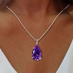 Pear Cut Amethyst Sapphire Pendant Necklace For Women Belovegrace