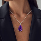 Pear Cut Amethyst Sapphire Pendant Necklace For Women Belovegrace