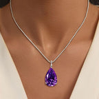 Pear Cut Amethyst Sapphire Pendant Necklace For Women Belovegrace