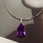 Pear Cut Amethyst Sapphire Pendant Necklace For Women Belovegrace