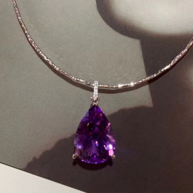 Pear Cut Amethyst Sapphire Pendant Necklace For Women Belovegrace