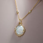 Golden Oval Cut Opal Pendant Necklace For Women Belovegrace