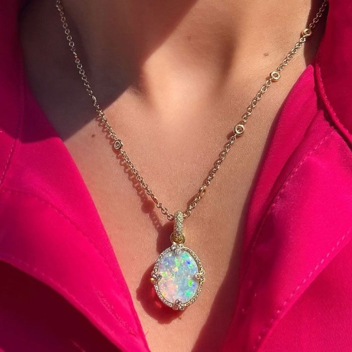 Golden Oval Cut Opal Pendant Necklace For Women Belovegrace