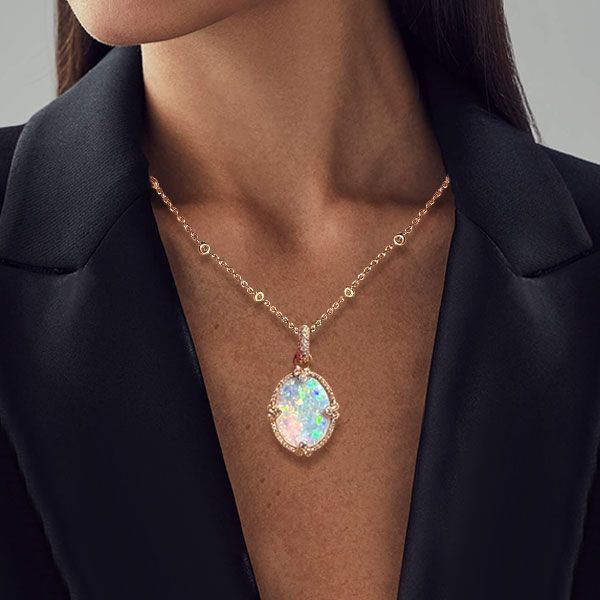 Golden Oval Cut Opal Pendant Necklace For Women Belovegrace