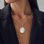 Golden Oval Cut Opal Pendant Necklace For Women Belovegrace