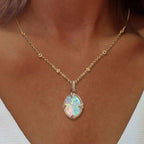 Golden Oval Cut Opal Pendant Necklace For Women Belovegrace