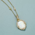 Golden Oval Cut Opal Pendant Necklace For Women Belovegrace