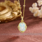 Golden Oval Cut Opal Pendant Necklace For Women Belovegrace