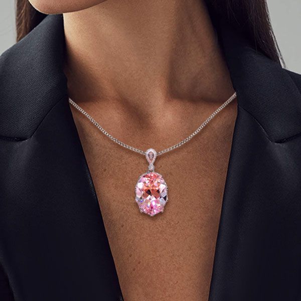 Brilliant Oval Cut Pink Sapphire Pendant Necklace For Women Belovegrace