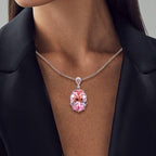Brilliant Oval Cut Pink Sapphire Pendant Necklace For Women Belovegrace