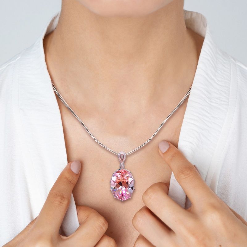 Brilliant Oval Cut Pink Sapphire Pendant Necklace For Women Belovegrace