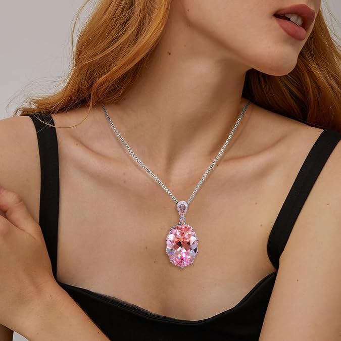 Brilliant Oval Cut Pink Sapphire Pendant Necklace For Women Belovegrace