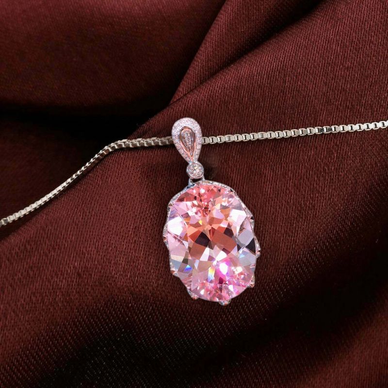 Brilliant Oval Cut Pink Sapphire Pendant Necklace For Women Belovegrace