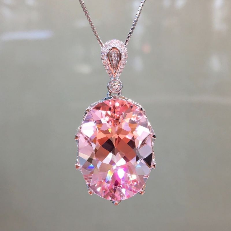 Brilliant Oval Cut Pink Sapphire Pendant Necklace For Women Belovegrace