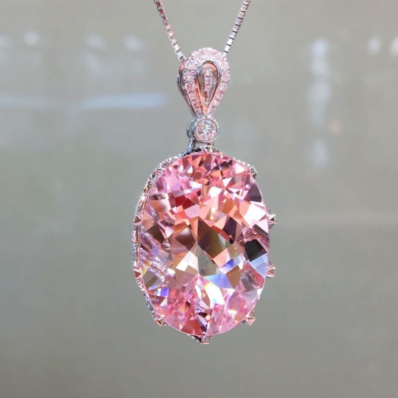 Brilliant Oval Cut Pink Sapphire Pendant Necklace For Women Belovegrace