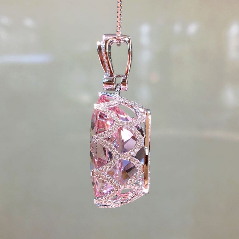 Brilliant Oval Cut Pink Sapphire Pendant Necklace For Women Belovegrace