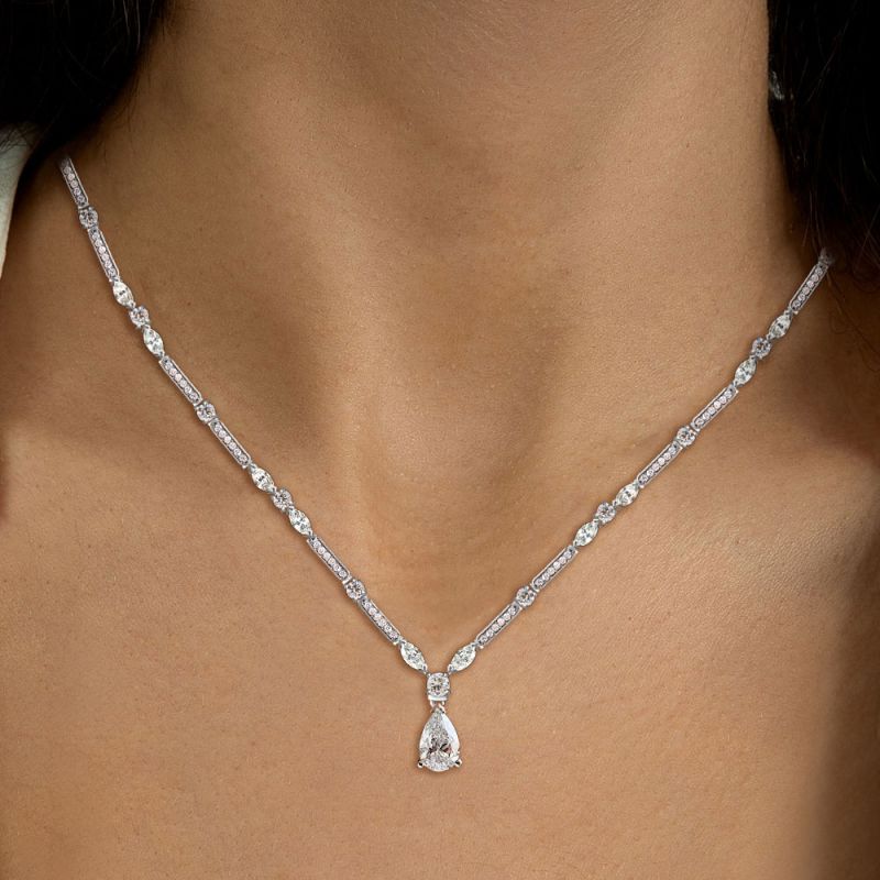 Pear & Marquise Cut White Sapphire Pendant Necklace For Women Belovegrace