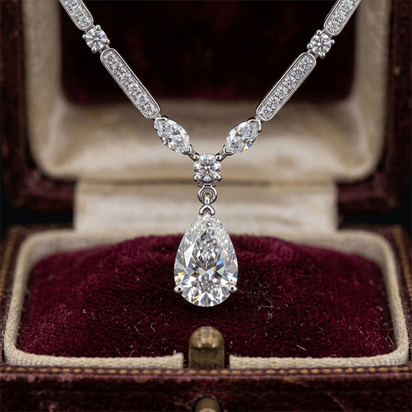 Classic Pear & Marquise Cut White Sapphire Pendant Necklace For Women