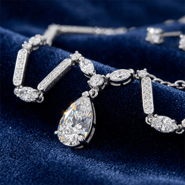 Classic Pear & Marquise Cut White Sapphire Pendant Necklace For Women
