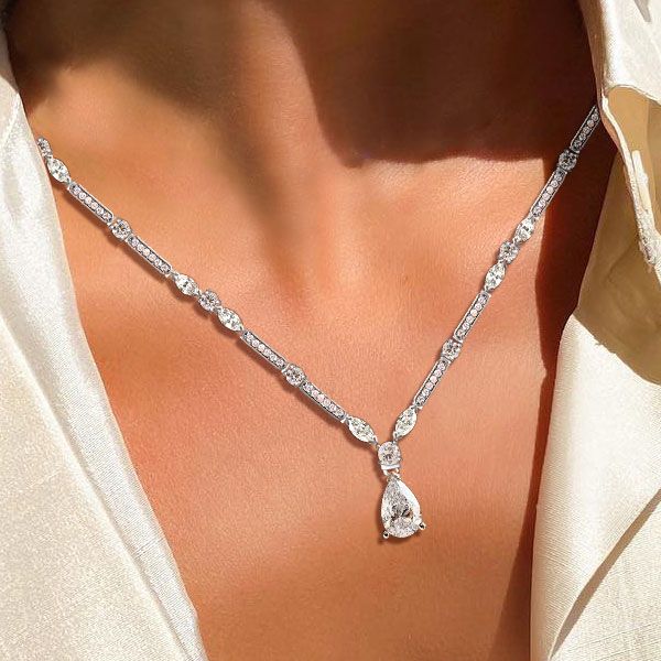 Pear & Marquise Cut White Sapphire Pendant Necklace For Women Belovegrace