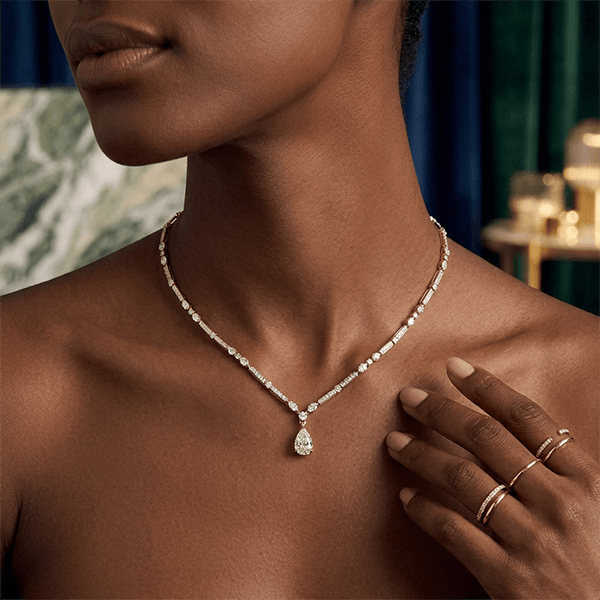 Classic Pear & Marquise Cut White Sapphire Pendant Necklace For Women