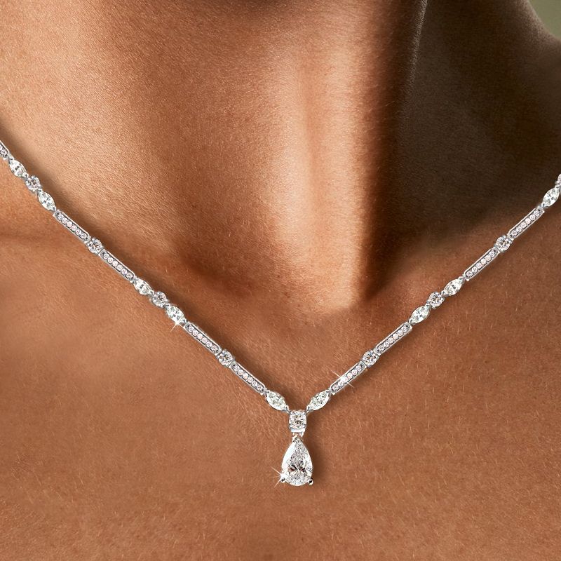 Pear & Marquise Cut White Sapphire Pendant Necklace For Women Belovegrace