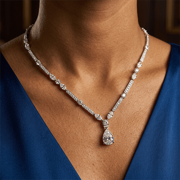 Classic Pear & Marquise Cut White Sapphire Pendant Necklace For Women