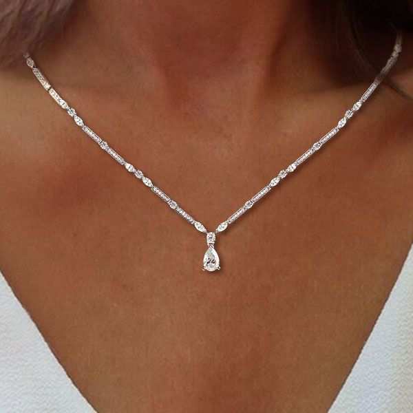 Pear & Marquise Cut White Sapphire Pendant Necklace For Women Belovegrace