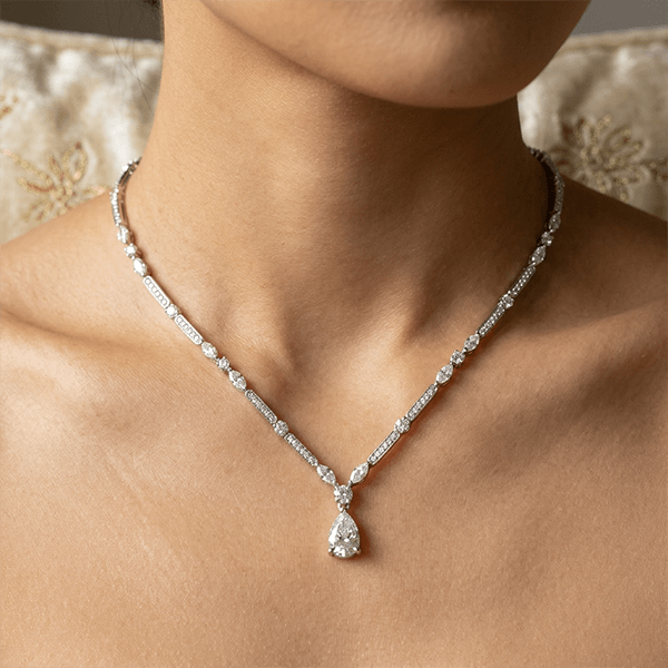 Classic Pear & Marquise Cut White Sapphire Pendant Necklace For Women