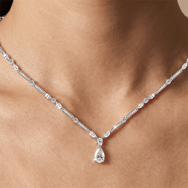 Classic Pear & Marquise Cut White Sapphire Pendant Necklace For Women