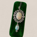 Vintage Milgrain Wreath Design Oval Cut Opal Pendant Necklace For Women Belovegrace