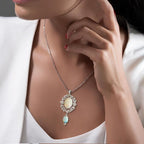 Vintage Milgrain Wreath Design Oval Cut Opal Pendant Necklace For Women Belovegrace
