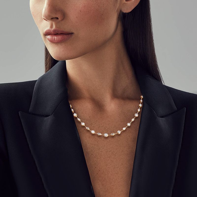Classic Golden Round & Marquise Cut White Sapphire Tennis Necklace Wedding Necklace For Women Belovegrace