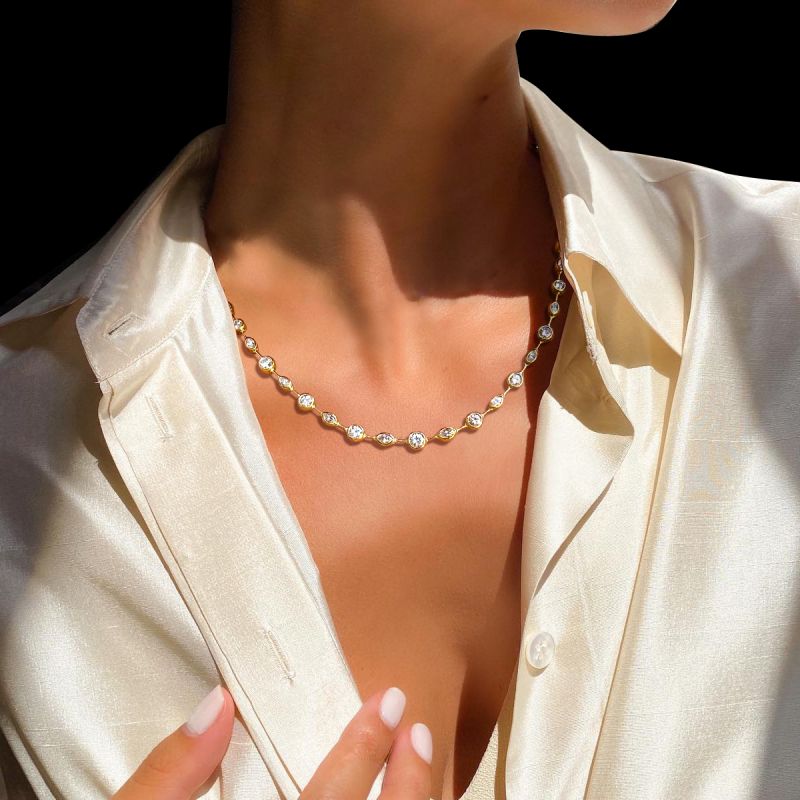 Classic Golden Round & Marquise Cut White Sapphire Tennis Necklace Wedding Necklace For Women Belovegrace