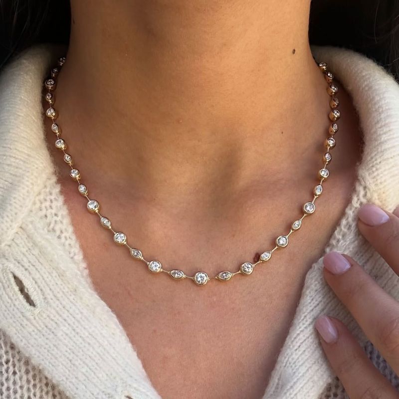 Classic Golden Round & Marquise Cut White Sapphire Tennis Necklace Wedding Necklace For Women Belovegrace