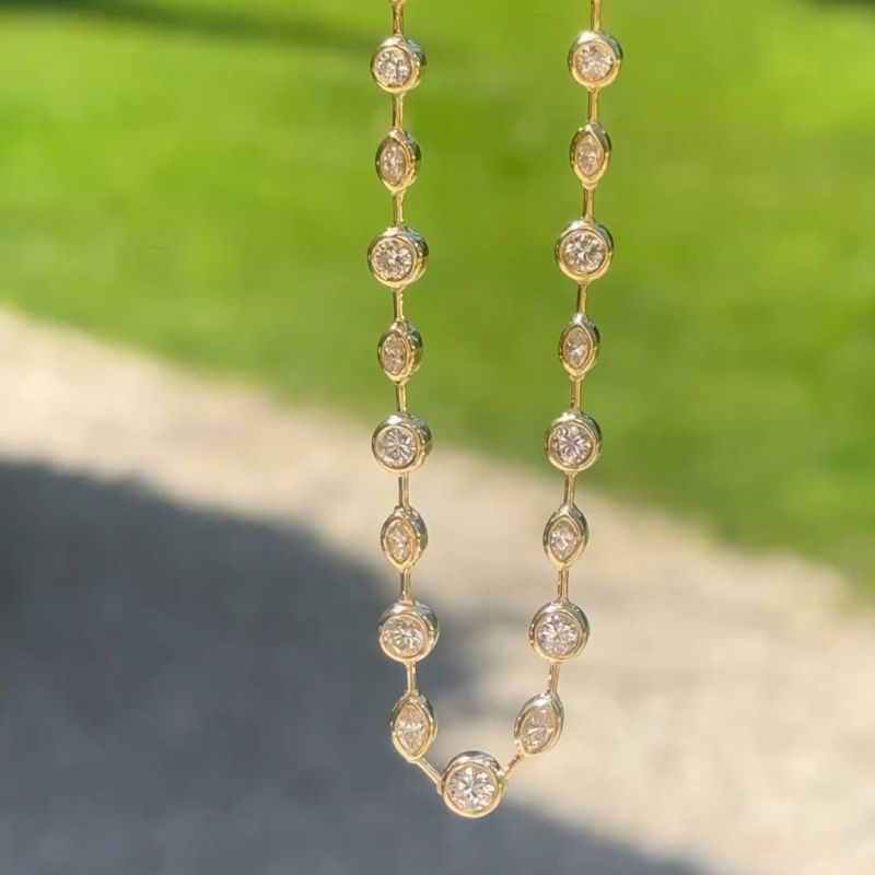 Classic Golden Round & Marquise Cut White Sapphire Tennis Necklace Wedding Necklace For Women Belovegrace