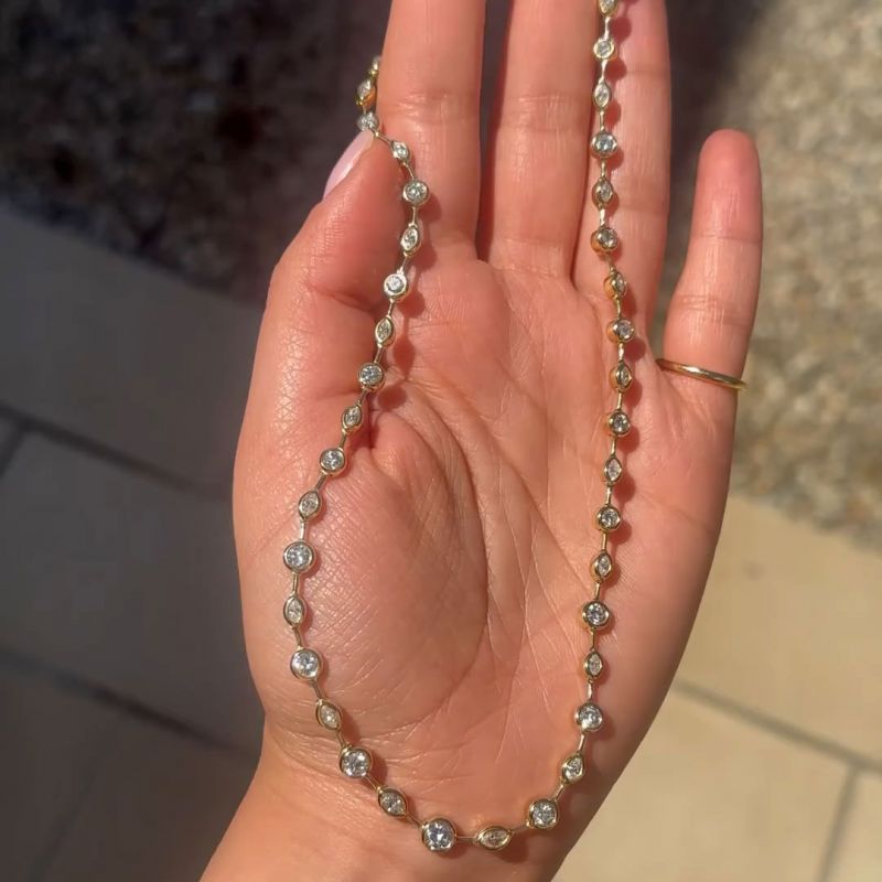 Classic Golden Round & Marquise Cut White Sapphire Tennis Necklace Wedding Necklace For Women Belovegrace