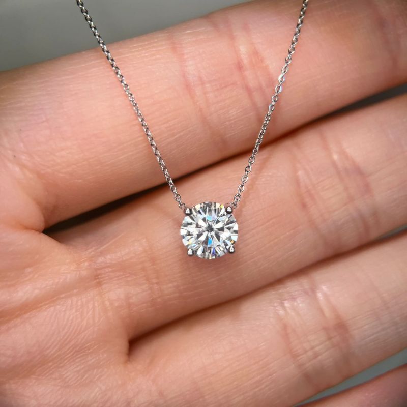 Classy Round Cut White Sapphire Pendant Necklace For Women Belovegrace