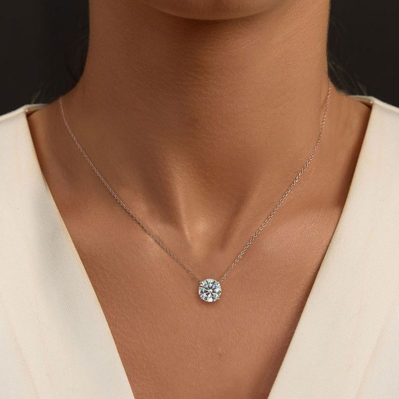 Classy Round Cut White Sapphire Pendant Necklace For Women Belovegrace