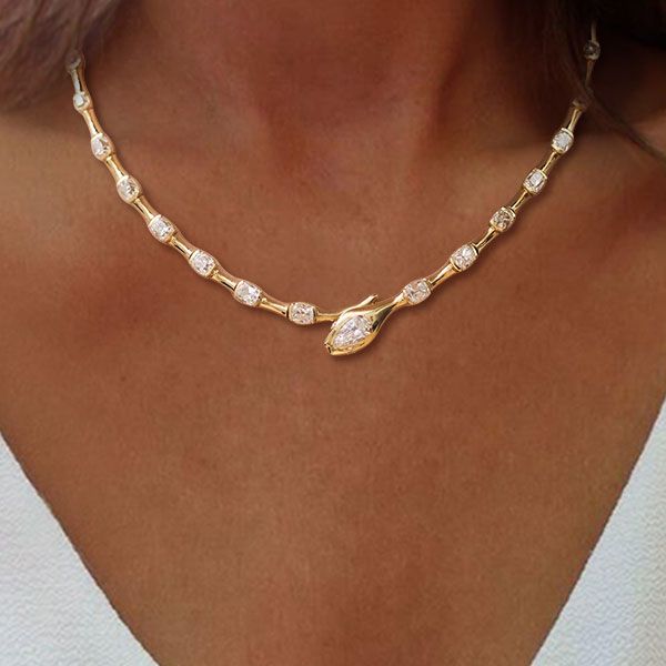 Golden Serpent designs Pear Cut White Sapphire Luxury Jewelry Wedding Necklace For Women Belovegrace
