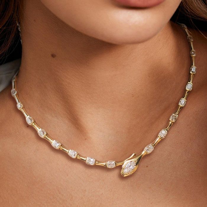 Golden Serpent designs Pear Cut White Sapphire Luxury Jewelry Wedding Necklace For Women Belovegrace