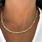 Golden Round Cut White Sapphire Paper Clip Necklace For Women Belovegrace